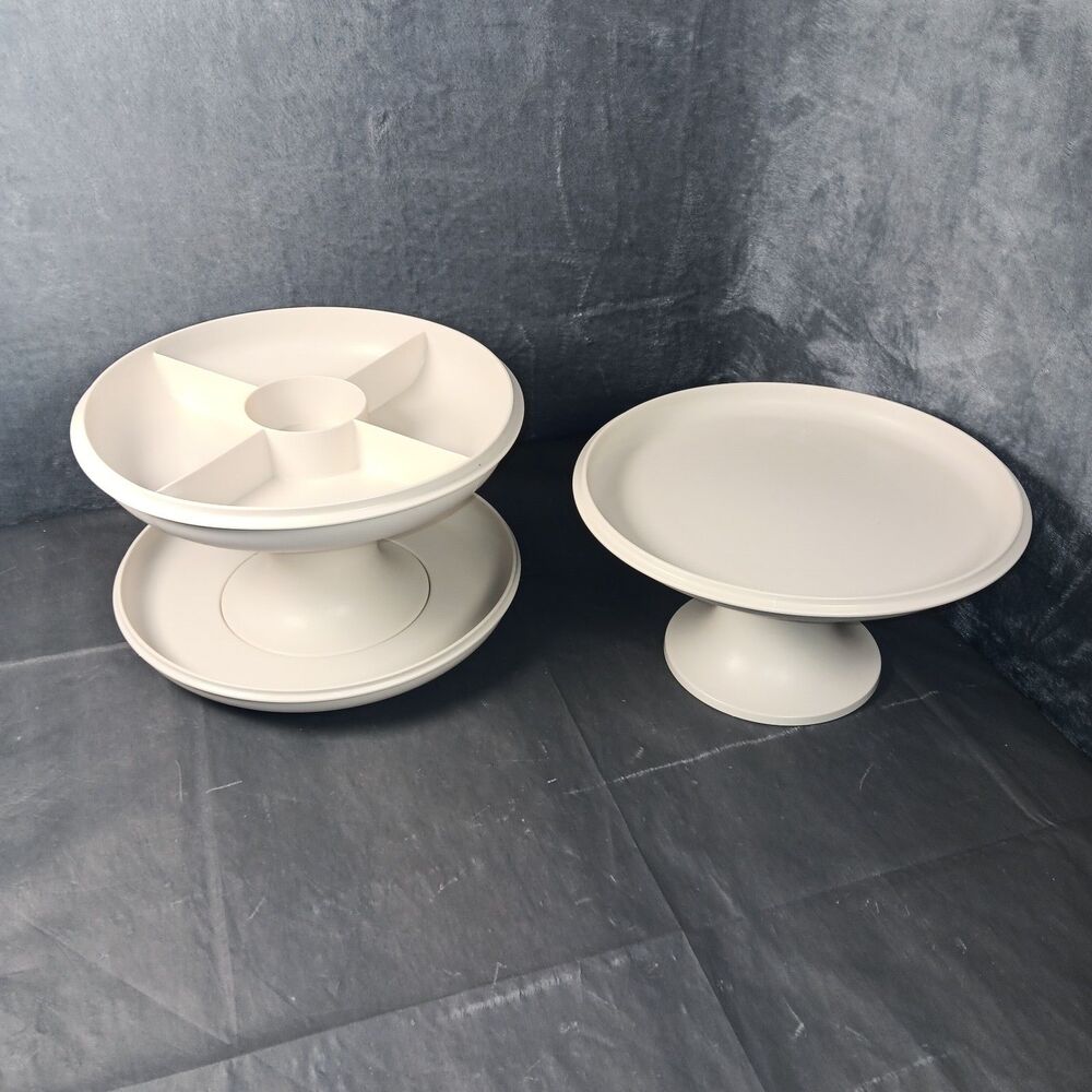 Tupperware Cream Serving Tray and Pedestal Cake Stand